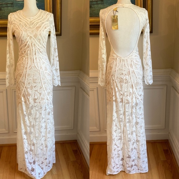 H&M Dresses & Skirts - H&M Cream Lace Open Back Long Sleeve Maxi Dress NWT
